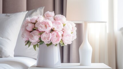 bouquet of pink roses and a lamp generated by AI tool