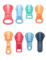 Collection of colored steel zipper puller vector illustration isolated on white background