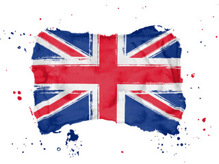 Flag of United Kingdom, brush stroke background.  Flag of United Kingdom on white background. Watercolor style for your design, Britain.  EPS10.