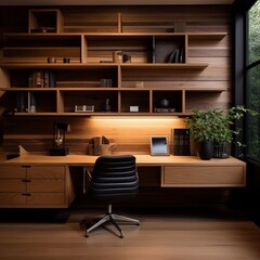 A home office design cabinet storage wood inspare cerein. Generative AI.