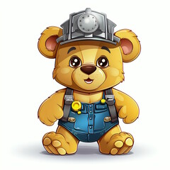 Fototapeta premium Teddy Bear Engineer Cartoon Character Isolated on White Background.