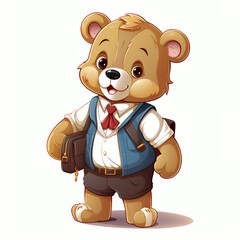 Fototapeta premium Teddy Bear as School Student Cartoon Character Isolated on White Background.