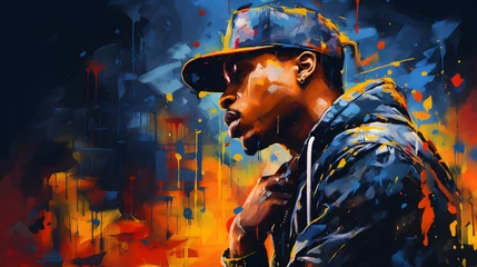 Foto op Plexiglas young afro-descendant rappers oil painting, rap concept, urban music, reggaeton, street, gangs © Demencial Studies