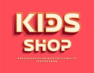 Vector cool Signboard Kids Shop. Unique bright. Modern 3D Alphabet Letters and Numbers set