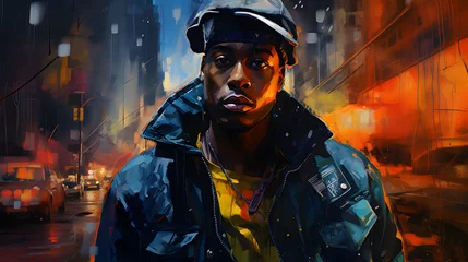 Foto op Aluminium young afro-descendant rappers oil painting, rap concept, urban music, reggaeton, street, gangs © Demencial Studies