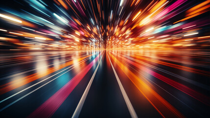 Obraz premium Futuristic abstract background, colorful bright neon rays and glowing lines. AI generative