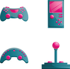 Gaming icons set cartoon vector. Game console and accessory. Modern technology