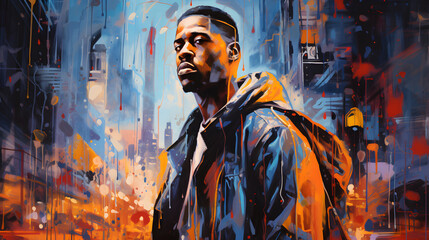 young afro-descendant rappers oil painting, rap concept, urban music, reggaeton, street, gangs - obrazy, fototapety, plakaty