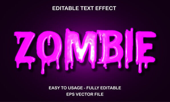 Zombie editable text effect template, 3d bold dripping slime pink glossy style typography, premium vector