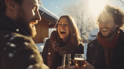 Foto op Plexiglas Group of friends having fun together on a winter day, drinking beer © Argun Stock Photos