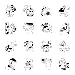 Trendy Collection of Christmas Celebration Glyph Stickers 

