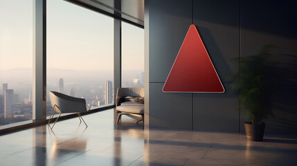 Blank blank triangle red label logo in office bulding - obrazy, fototapety, plakaty