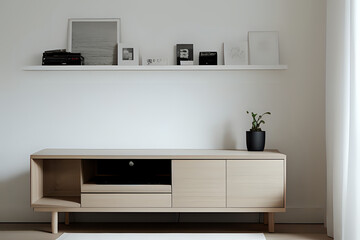 Cabinet for TV, Shelf in modern empty room, minimal design