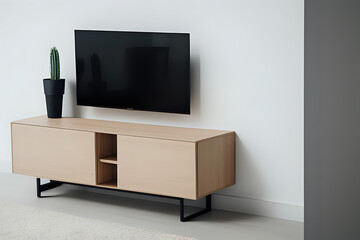 Cabinet for TV, Shelf in modern empty room, minimal design. 3d rendering