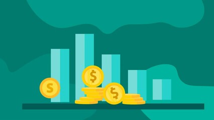 financial deficit diagram and declining arrow. animation with arrow chart down and stack of coins. Financial economic global crisis, budget constraints in budget, declining stock markets - Powered by Adobe