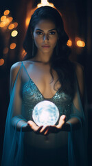 Luminous Revelations: Mystic Connects with the Lustrous Crystal Globe, generative ai