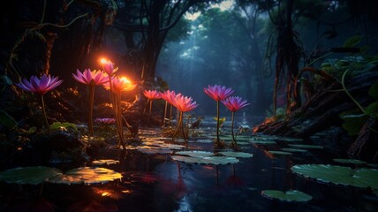 There is a rare flower in the swamp that emits mine Ai generated art