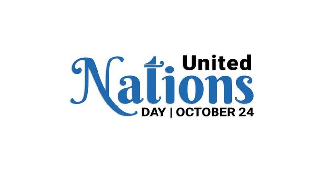 United Nations Day Lettering text animation. Handwritten text with alpha channel. Celebrated every year on October 24. Great for yearly events. Transparent background, easy to put into any video