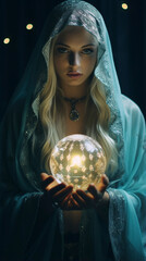 Oracular Radiance: Fortune Teller's Glowing Crystal Sphere Reveals, generative ai