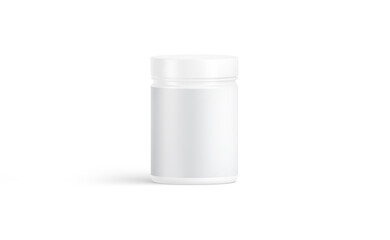 Blank white vitamin jar with label mockup, front view