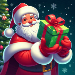 New Year's Eve digitale drawing in the style of Christmas cards, Santa Claus beautiful exquisite Christmas image. Generative AI.