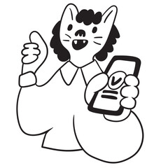 cat in vector.business icon in doodle style. linear illustration of man cat. Template for logo sticker poster icon app website. A series of furry cats on the topic of business and life.