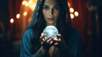 Naklejka premium Whispers of Fate: Fortune Teller's Crystal Ball Shines with Secrets, Generative AI