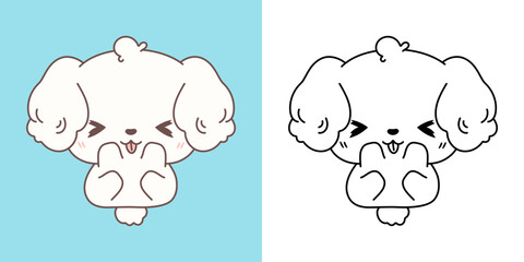 Cute IsolatedBichon Frise Dog Illustration and For Coloring Page. Cartoon Clip Art Dog. 