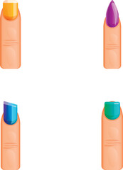 Manicure icons set cartoon vector. Different shape and color of nail. Hand care, nail service