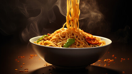 Image of noodle realistic studio light on black background printed on Printed Glass Splashbacks
