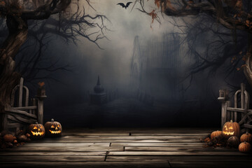 spooky halloween background with empty wooden boards, dark horror background