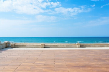 Fototapeta na wymiar empty beach and beautiful sea view from seaside promenade