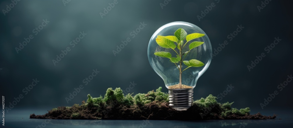 Poster Earth day or energy environment conservation represented by a tree in a light bulb