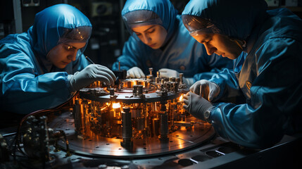 Nuclear Fusion: Scientists working in a high-tech lab on nuclear fusion research, the future of clean energy. - obrazy, fototapety, plakaty