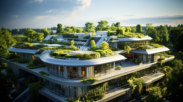 Green Roof: A city building with a lush green roof garden, offering insulation and energy efficiency.