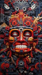 Fototapeta premium Indian colorful totem tiki mask made wood image Ai generated art