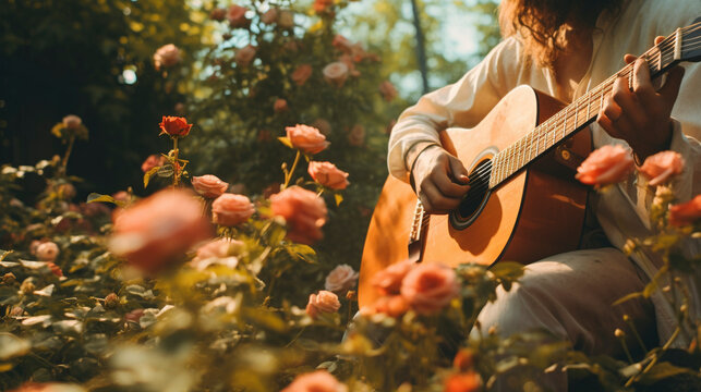 Folk Festival in Bloom: Hippies Jamming in the Garden, Generative AI