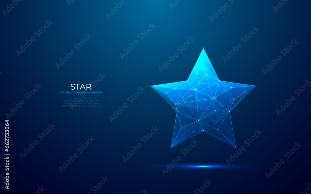 Fototapete digital star shape on technology blue background. abstract light award tech symbol in a futuristic l