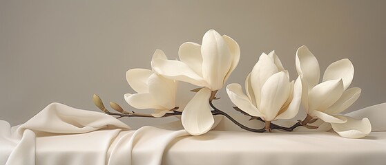Minimalist wedding arrangement of magnolia petals. Jewellery, glamorous fashion event card, bridal invitation. 