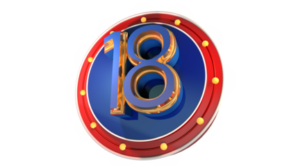 Blue 3d number 18 on round shape