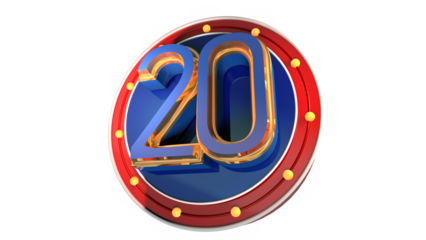 Blue 3d number 20 on round shape 