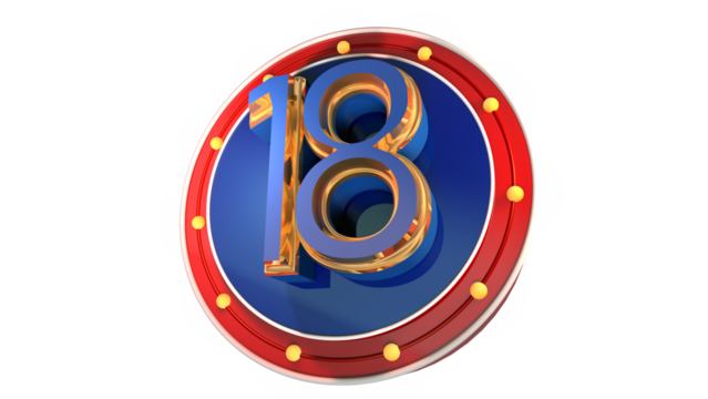 Blue 3d number 18 on round shape 