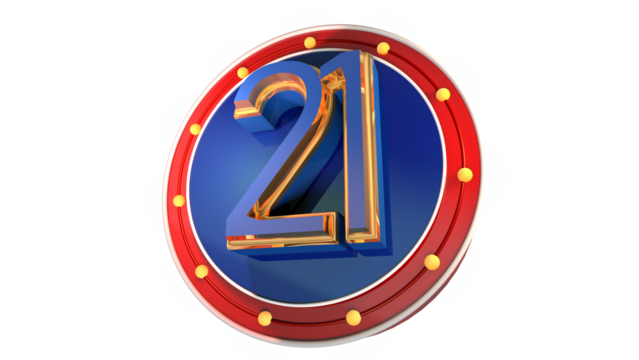 Blue 3d number 21 on round shape 