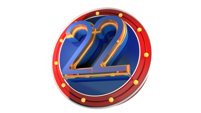 Blue 3d number 22 on round shape 