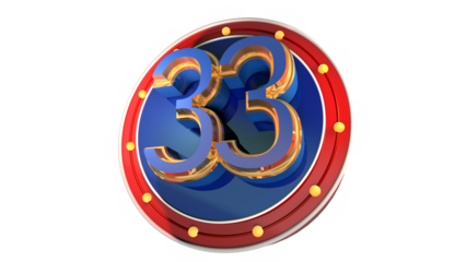 Blue 3d number 33 on round shape 