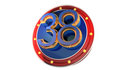 Blue 3d number 38 on round shape 