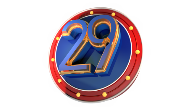 Blue 3d number 29 on round shape 