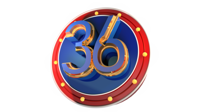 Blue 3d number 36 on round shape 