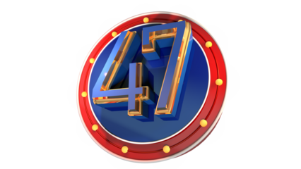 Blue 3d number 47 on round shape 