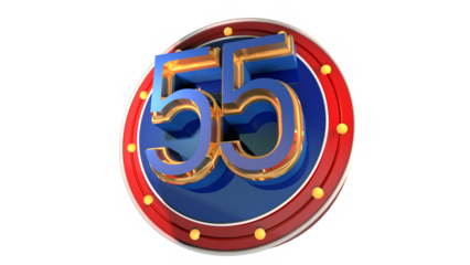 Blue 3d number 55 on round shape 